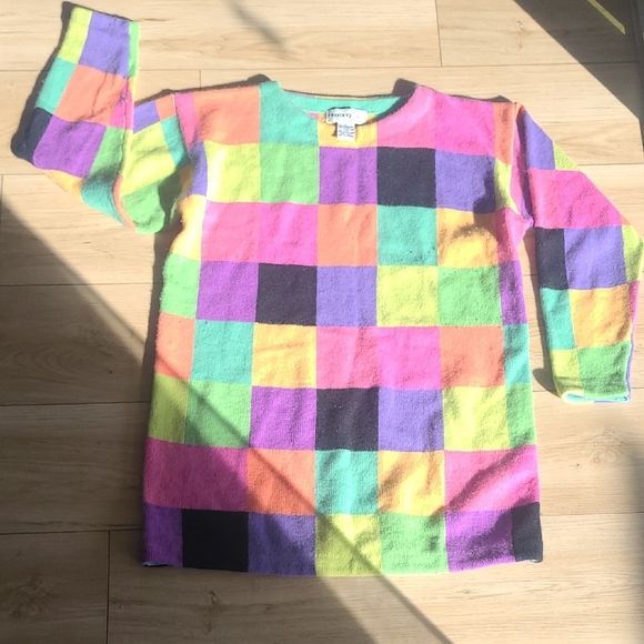 Bloomingdales Vint 80 Colorblock Knit Sweater Patchwork Abstract Vaporwave L - Picture 1 of 6